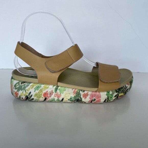 Alegria PLaya Oasis Natural Floral Adjustable Wedge Sandals Brown 7